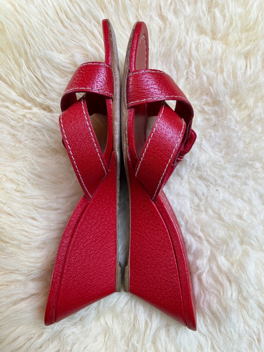 Prada Red Low Wedge Sandals Y2k, 90's, Vintage Womens EU 37.5 - Picture 15 of 16